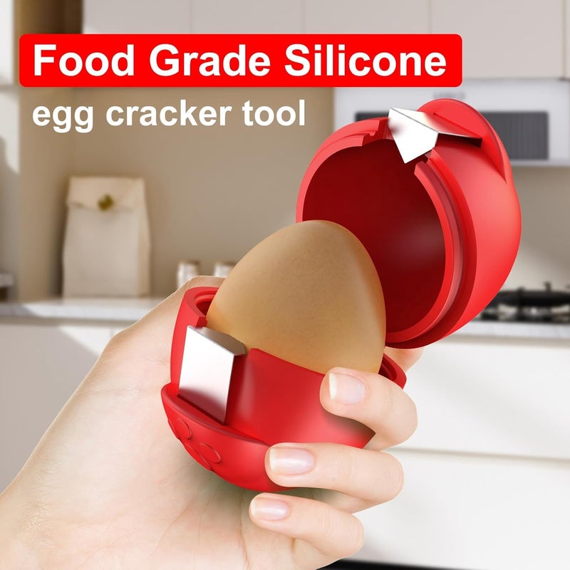 PowCube Egg Cracker, Silicone Egg Shell Opener, Cute Egg Shaped Design, Opens Eggs with Ease, A Little Happiness Boost for Your Kitchen. (3-Pack–Green, Red, Yellow) - Image 2